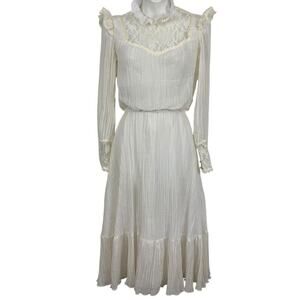 Act I New York Vintage Long Sleeve Cottagecore Prairie Gauze Ivory Dress 5 / 6